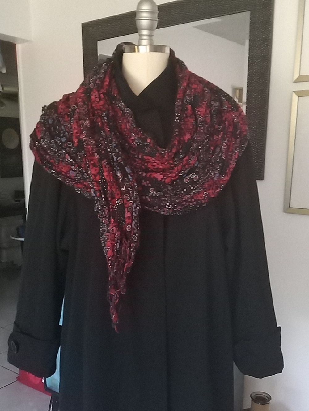 Divided Floral Lightweight Scarf in Black, Red, Purple
